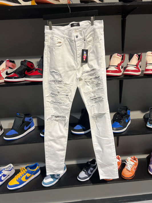 Amiri White Paisley Patch Jeans - Pre-Owned