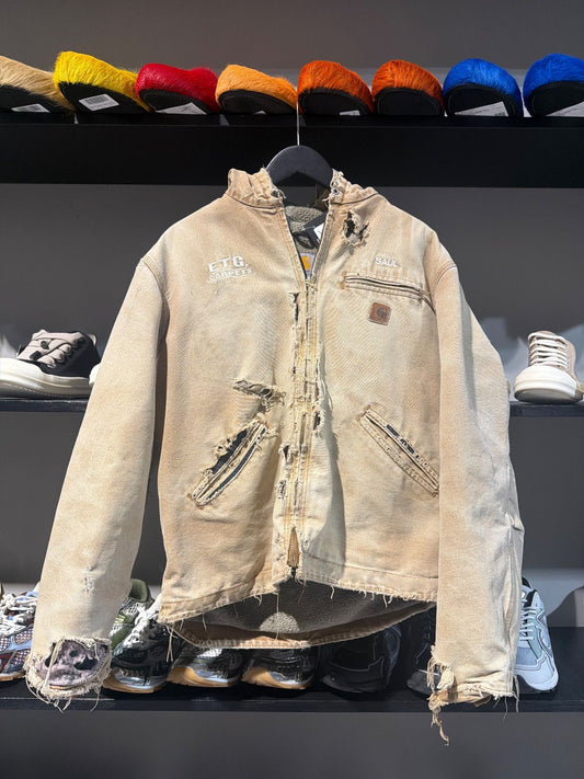 Vintage Carhartt Khaki Distressed Hooded Jacket - Vintage