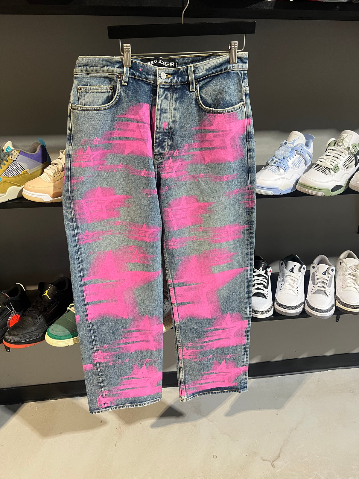Sp5der 5 Star Blur Pink Denim Jeans