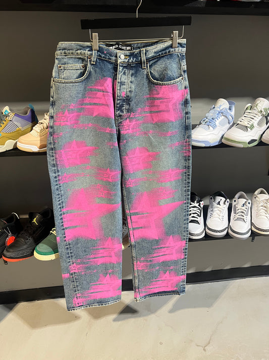 Sp5der 5 Star Blur Pink Denim Jeans