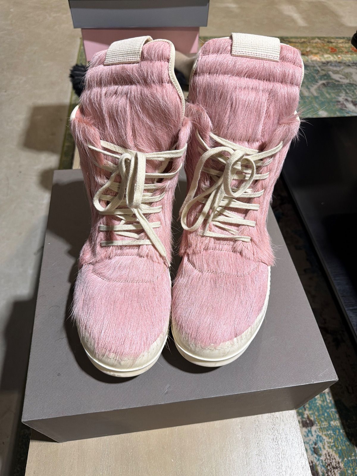 Rick owens geobasket pink fur - Pre-Owned