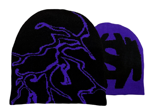 black purple spill beanie