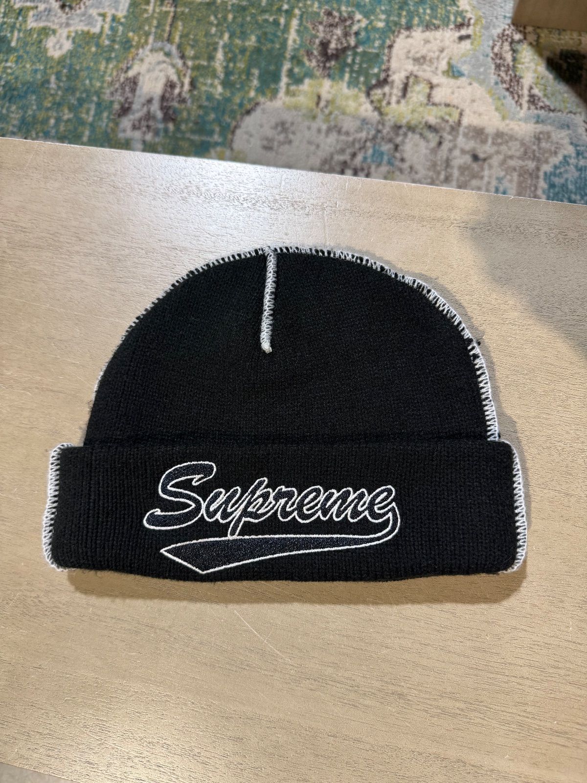 Supreme Contrast Stitch Beanie (FW22) Black