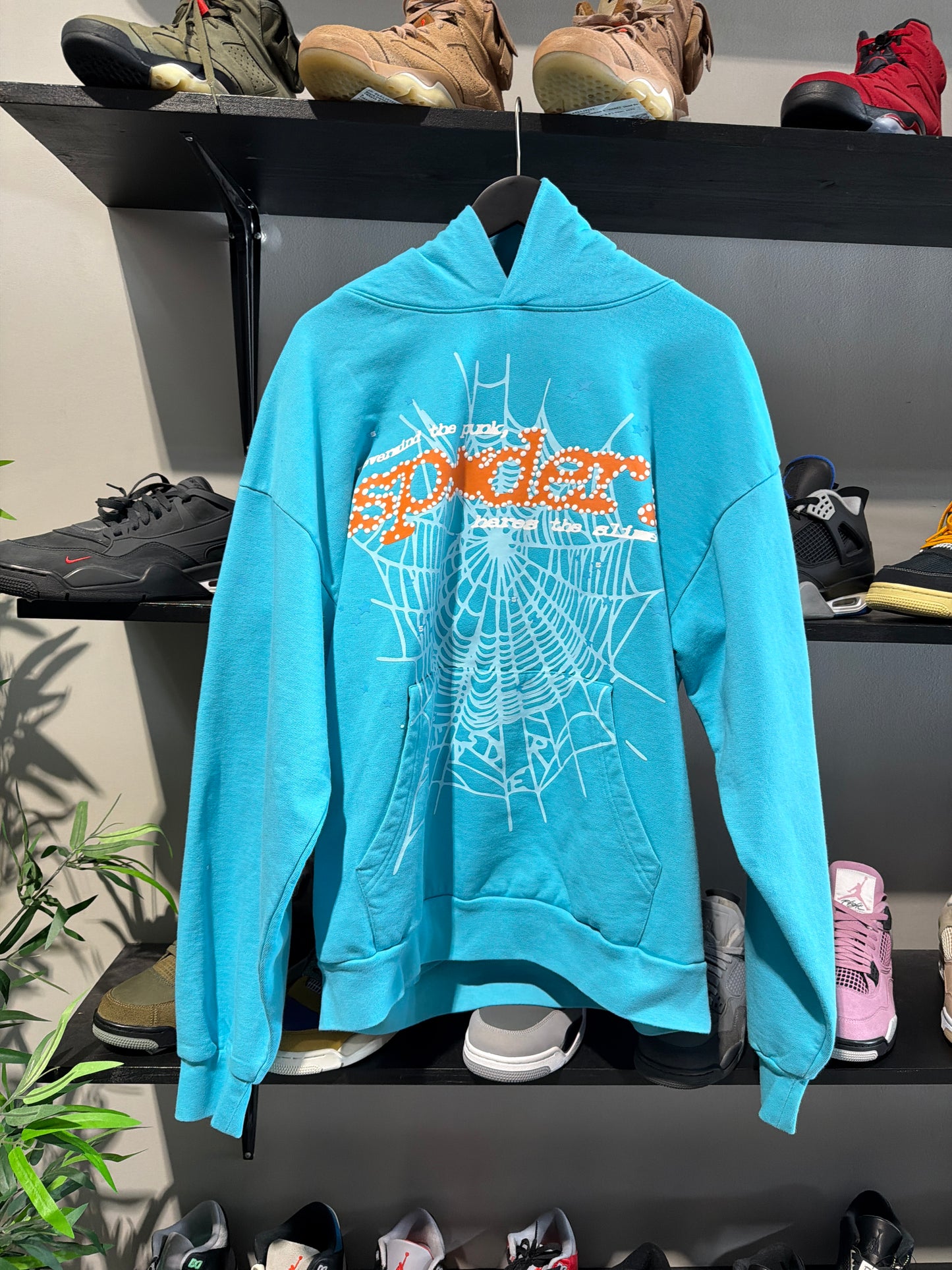 Sp5der Blue and Orange Web Hoodie