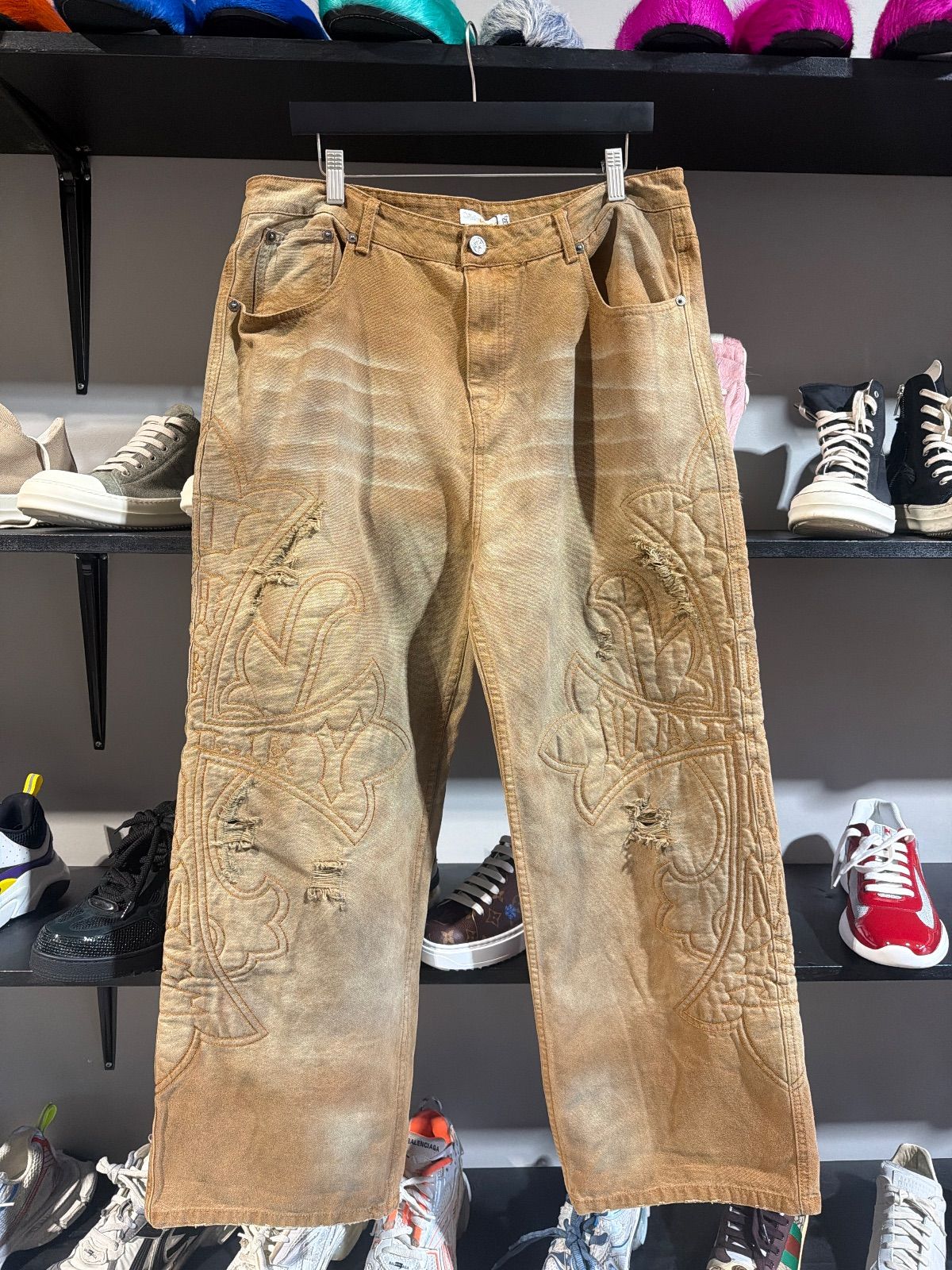 Val Khaki Distressed Cross Pants