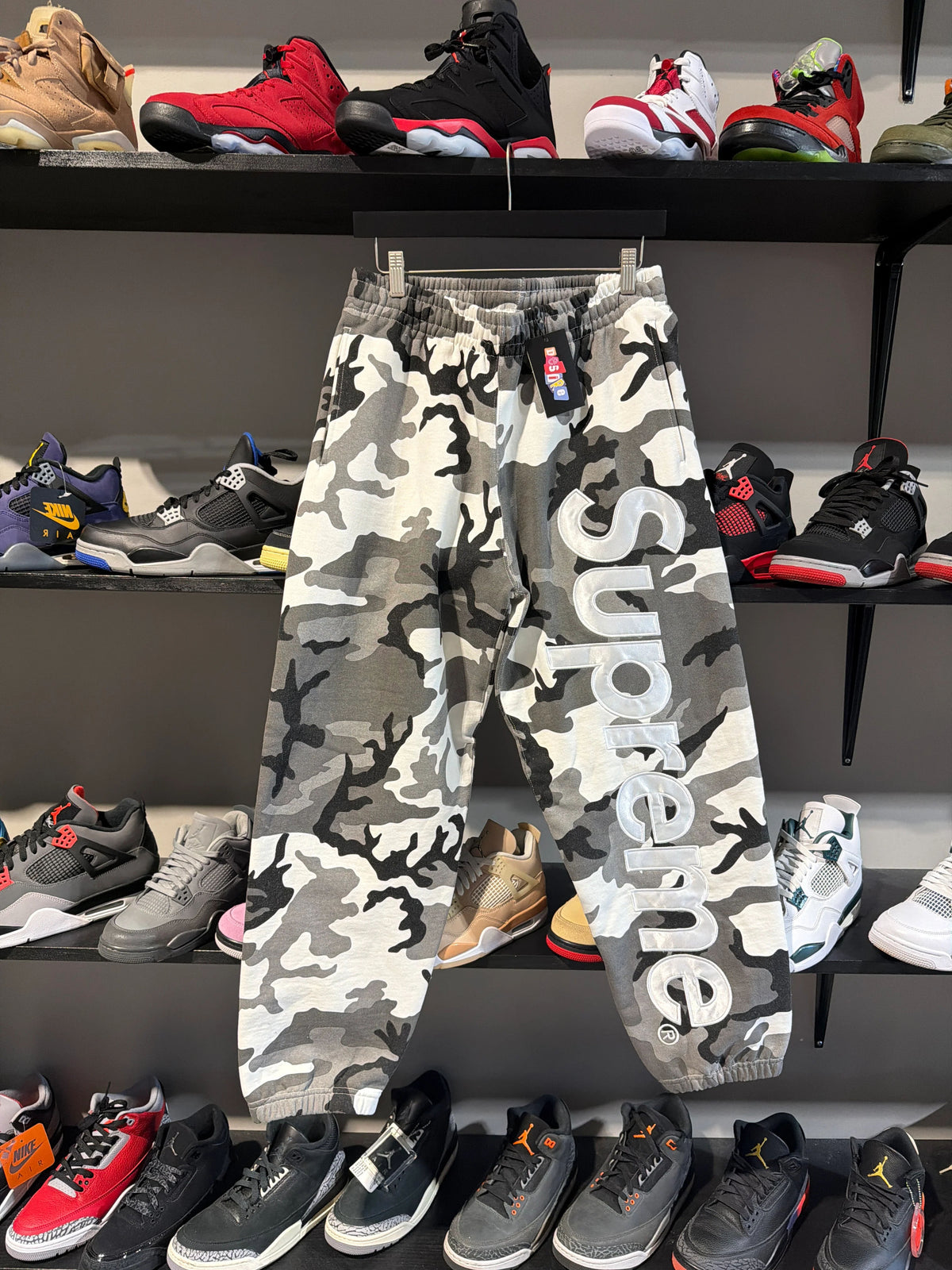 Supreme Satin Applique Snow Camo Sweatpants