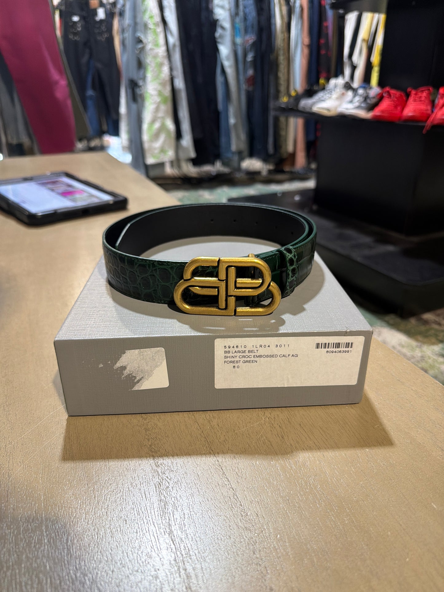 Green Croc BB Belt (Fits 28-30)