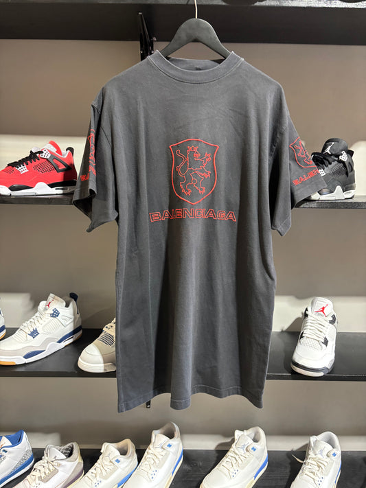 Balenciaga Lion Crest Red and Black Tee Sz L