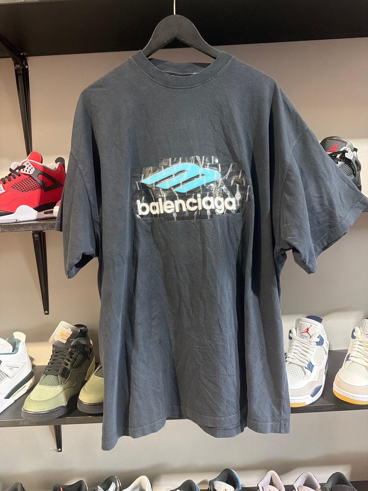 Balenciaga Big Logo Tape Tee Black/Blue SzXL