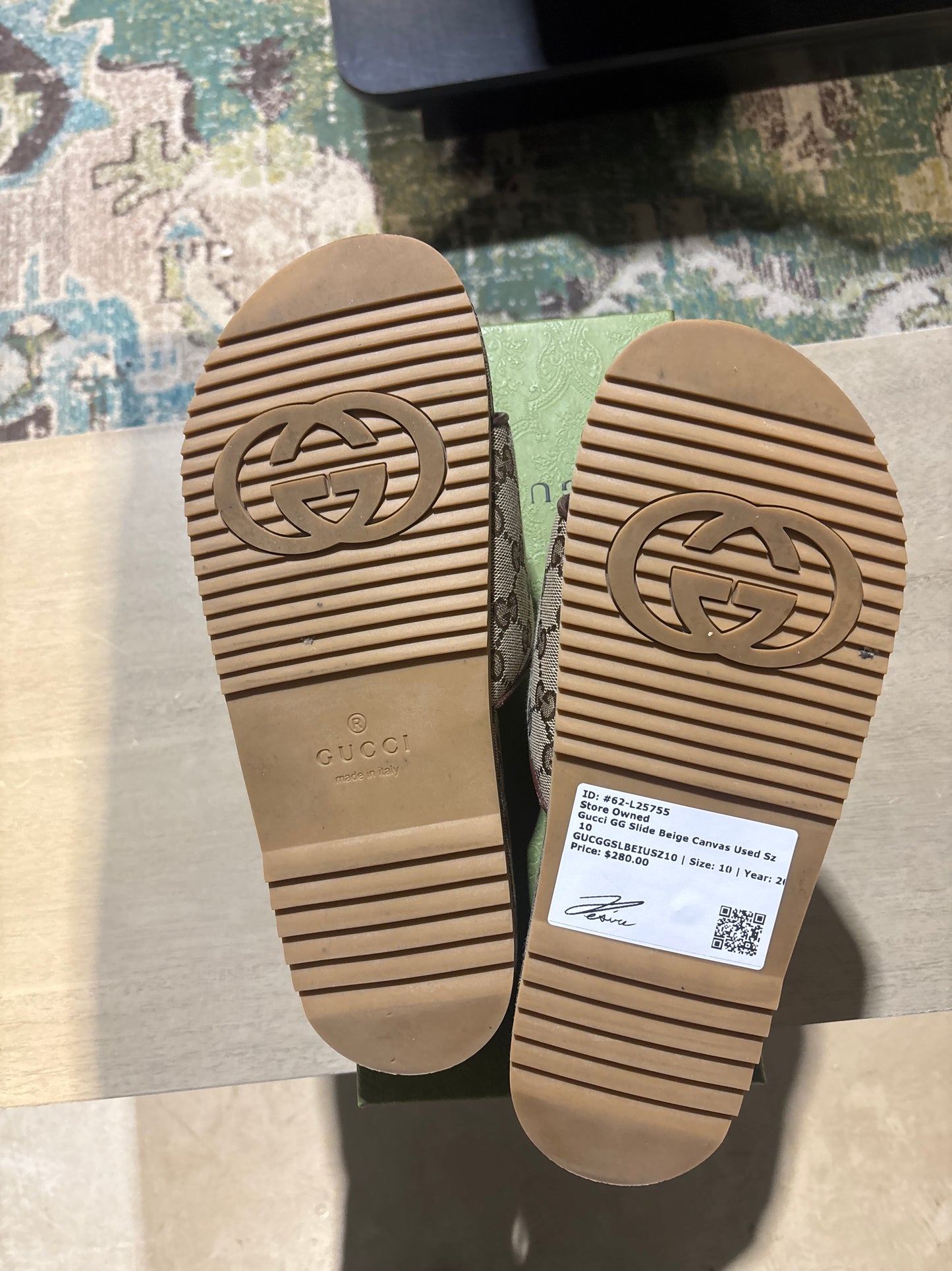 Gucci GG Slide Beige Canvas Used Sz 10