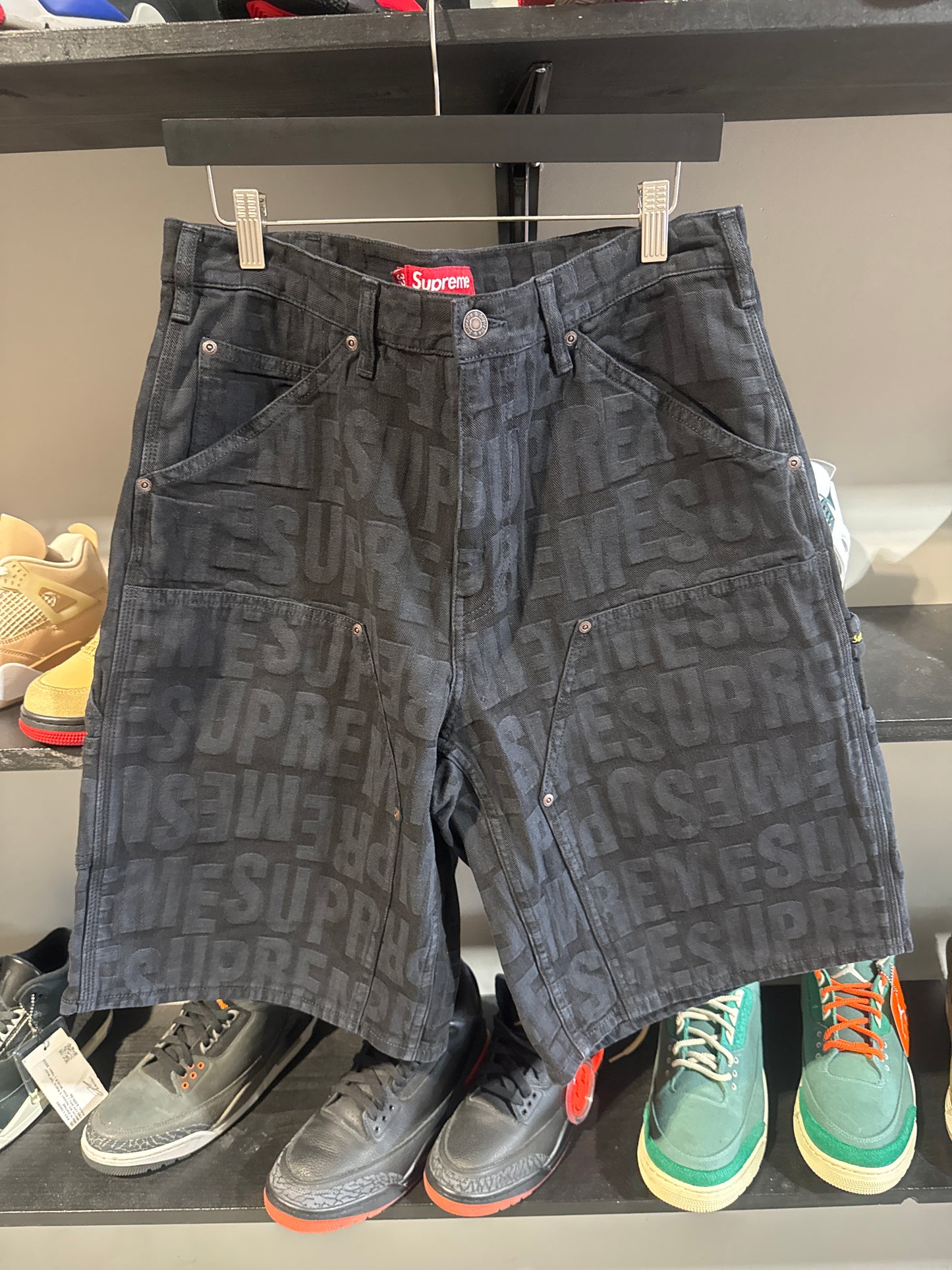 Supreme Repeat Jacquard Double Knee Black Shorts