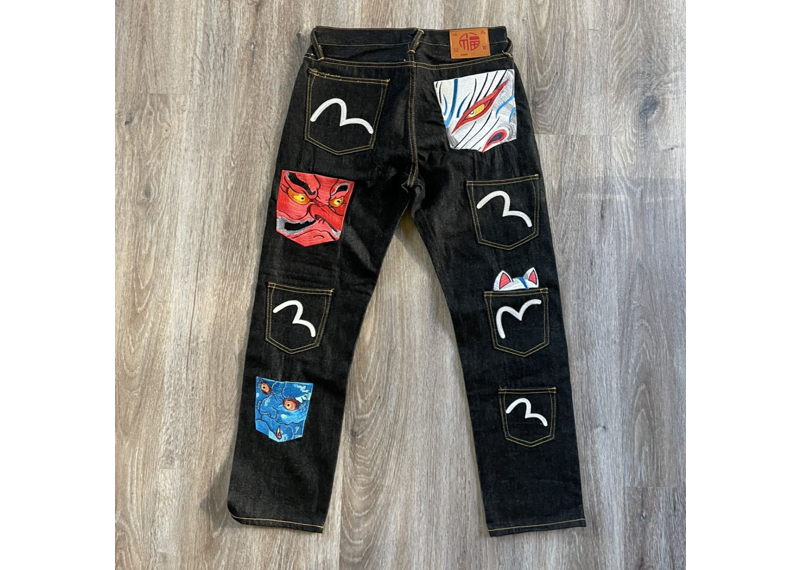 evisu raw hem dragon jeans