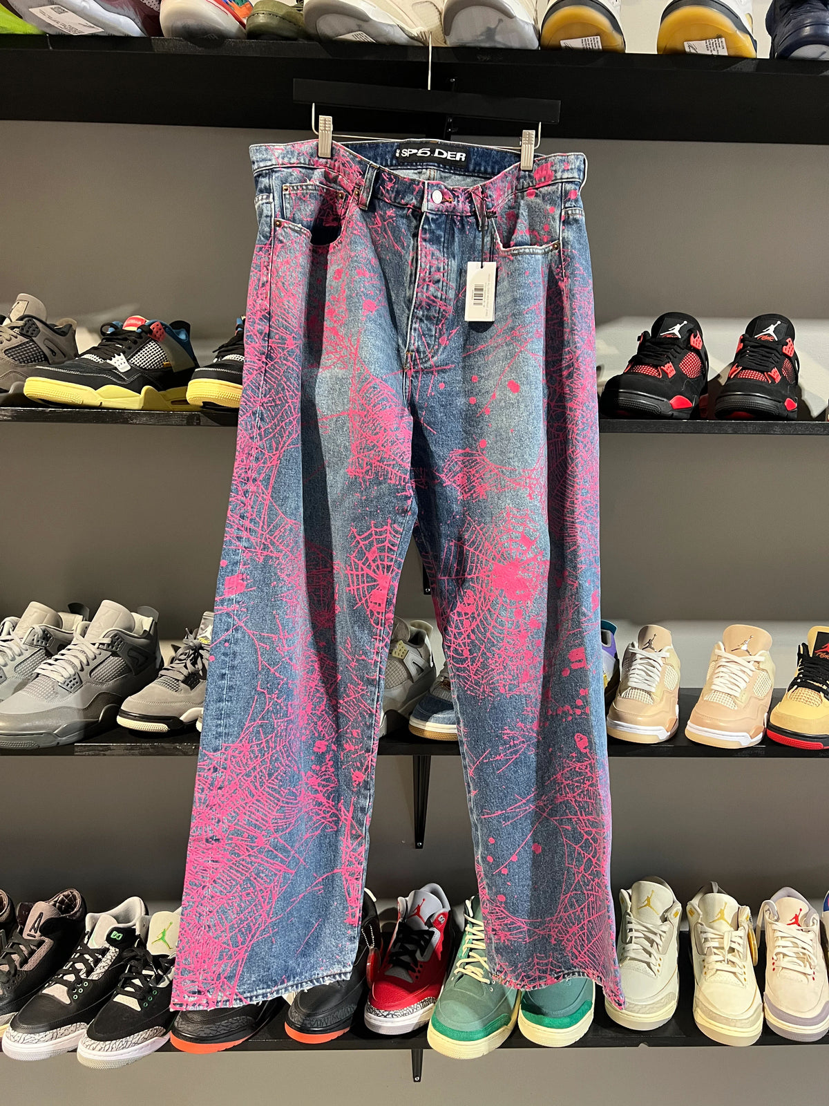 Sp5der Light Wash And Pink Web Denim