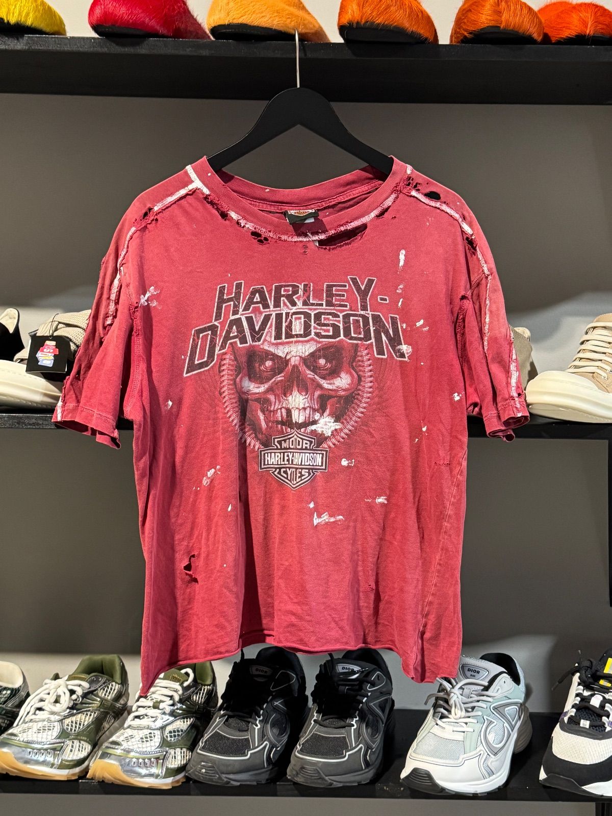 Vintage Harley Davidson Red Thrashed Tee - Vintage