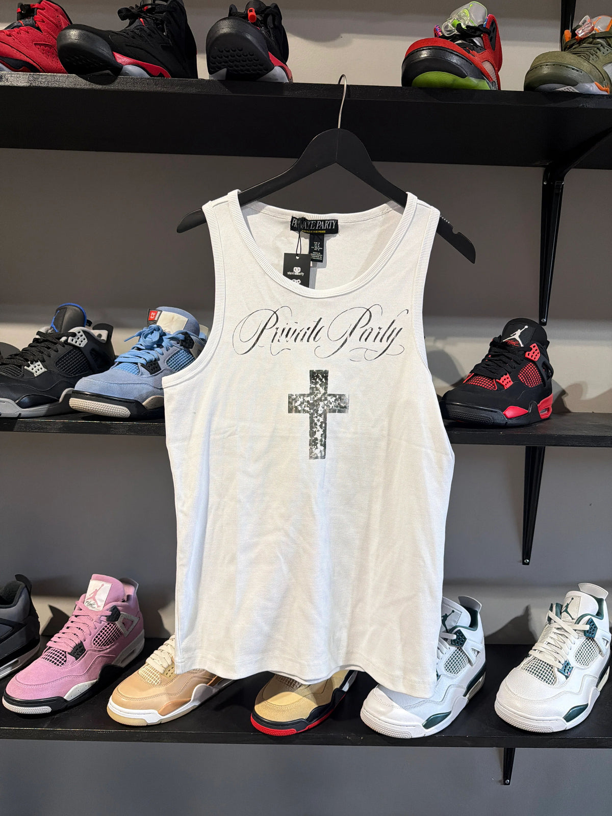 Private Party White Cross Tank Top