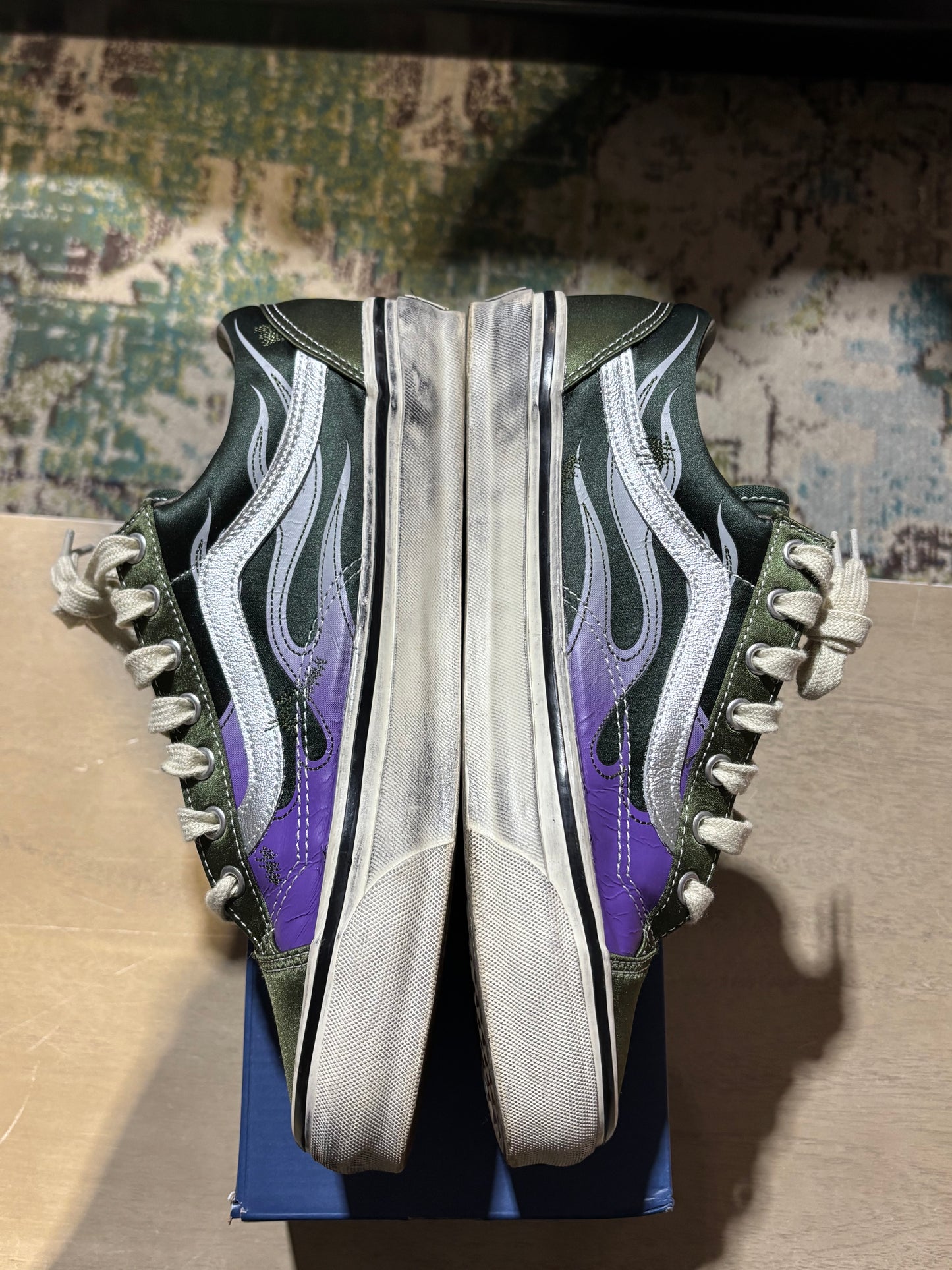 Vans Old Skool Purple/Green Flame Used Sz 9.5