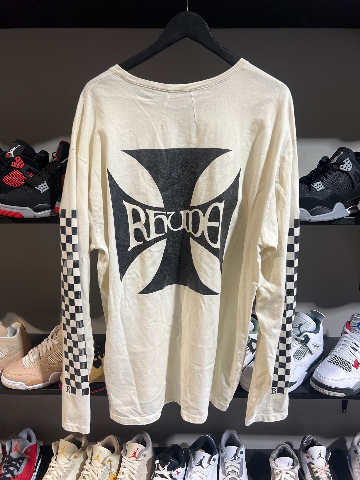 Rhude cream long sleeve checkered board
