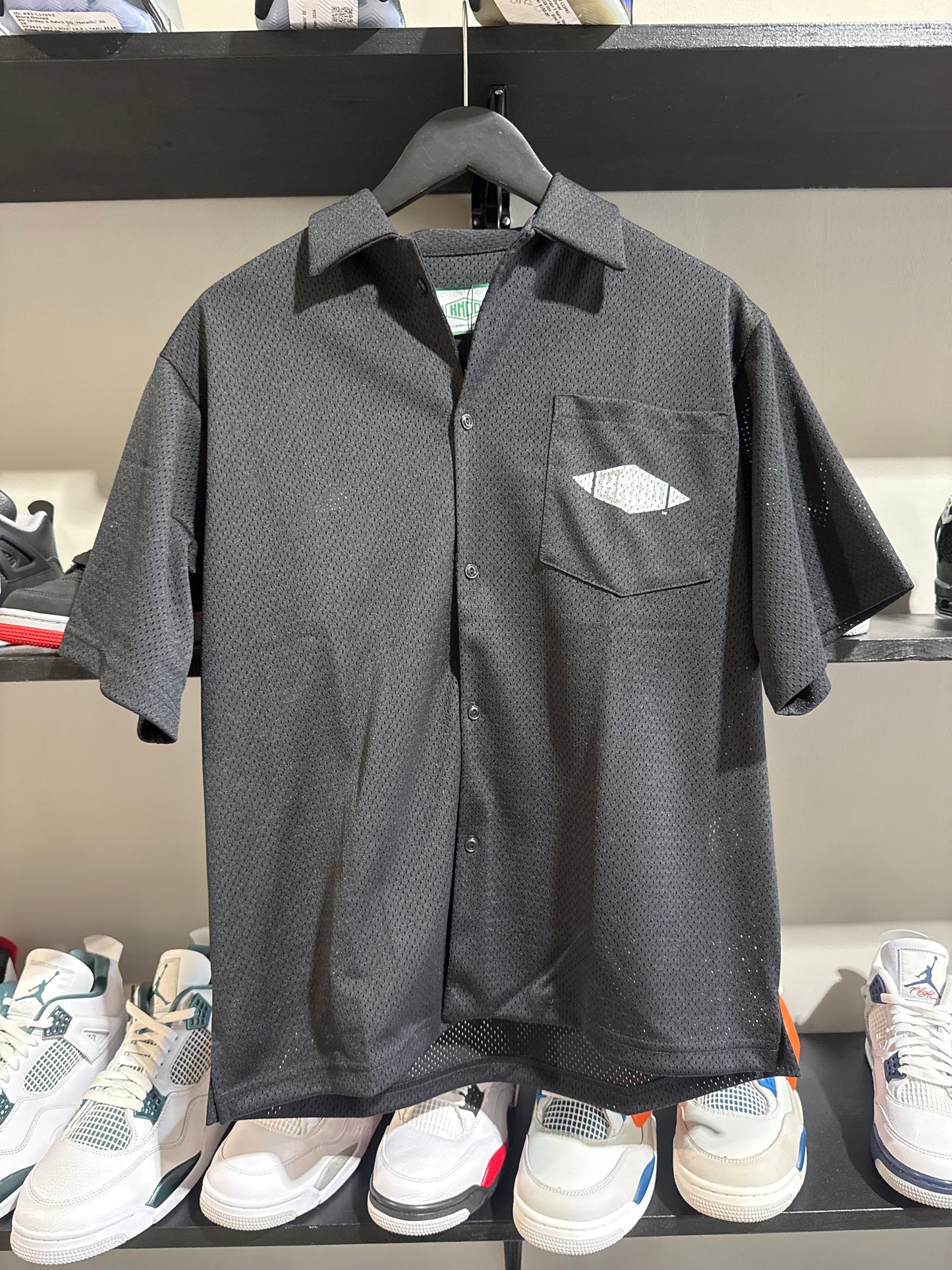 hmdd black mesh collared shirt