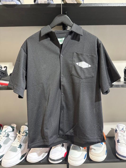 hmdd black mesh collared shirt