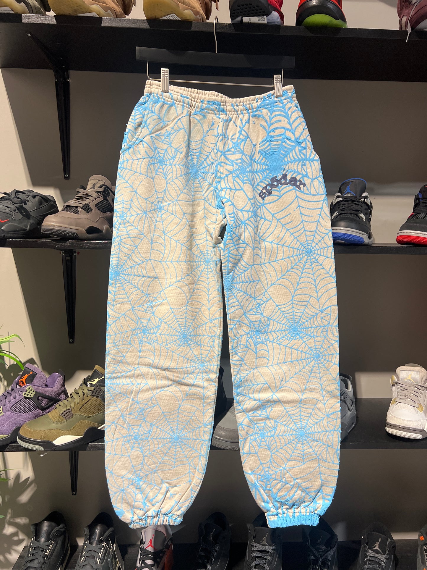 Sp5der grey blue aop web sweatpants