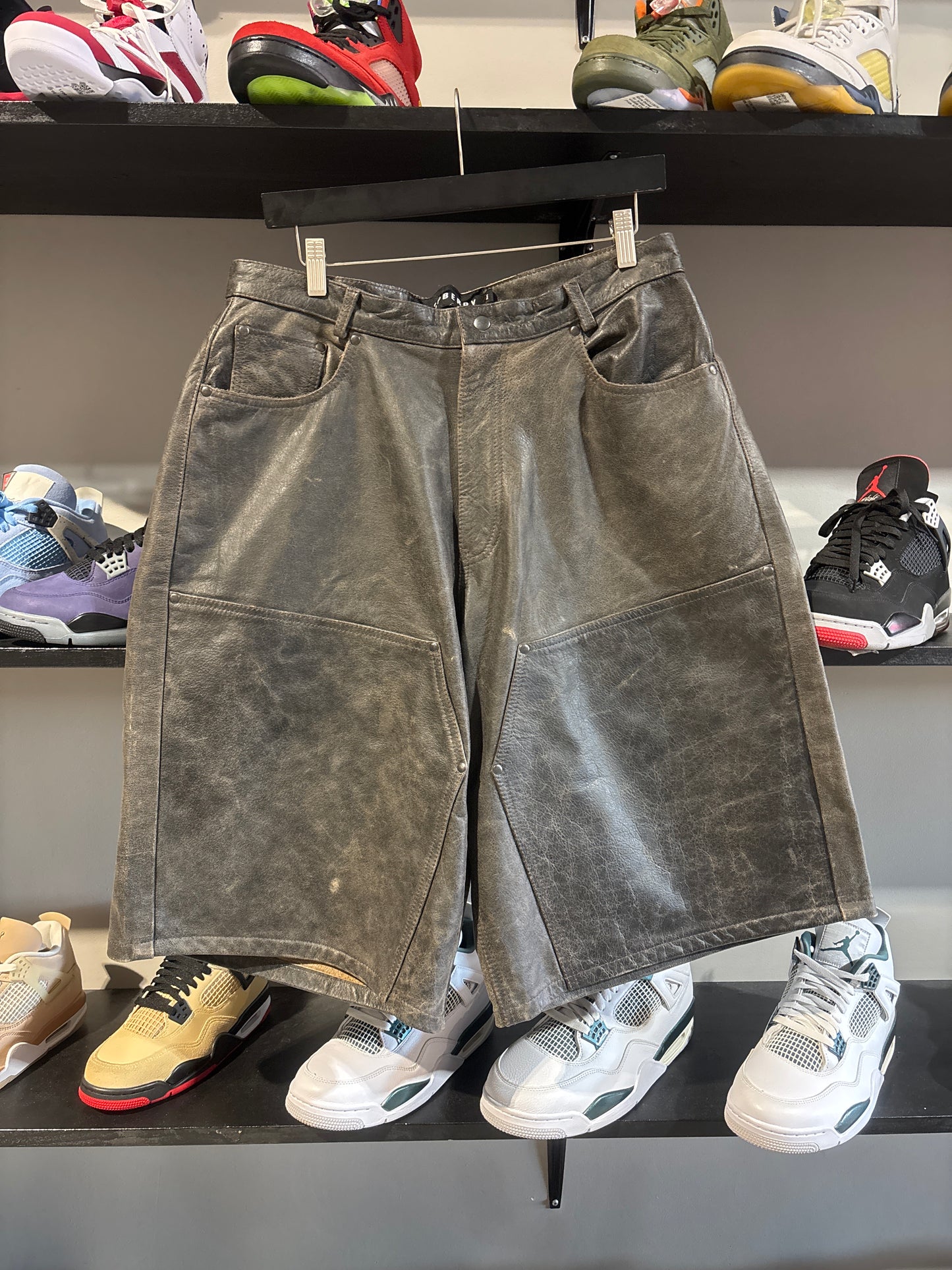 Gv Gallery Black Leather Shorts