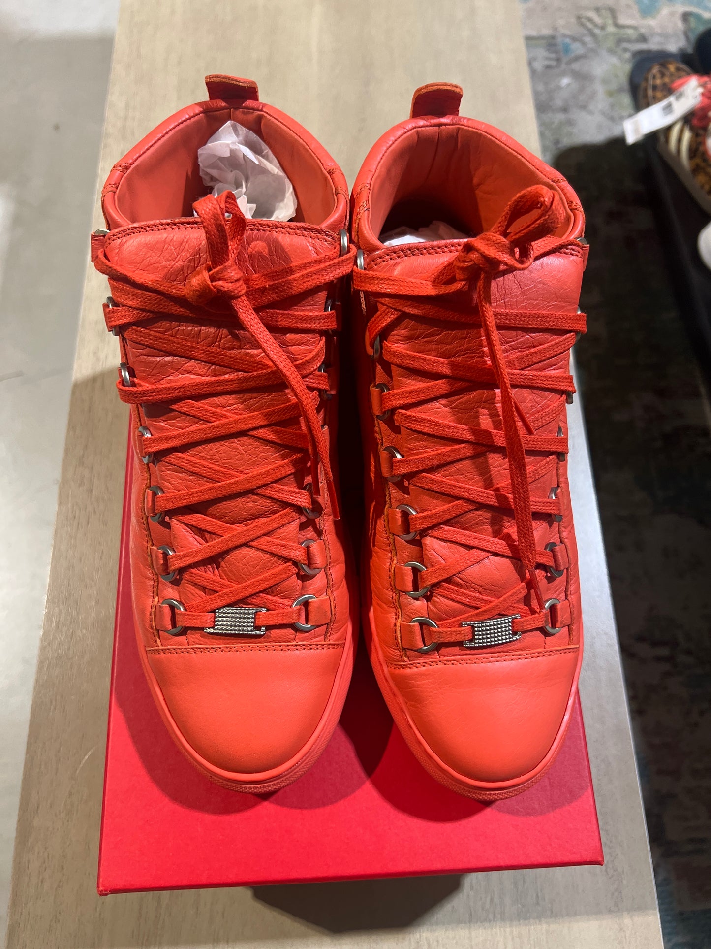 BALENCIAGA ARENAS SOFT RED ON RED LEATHER