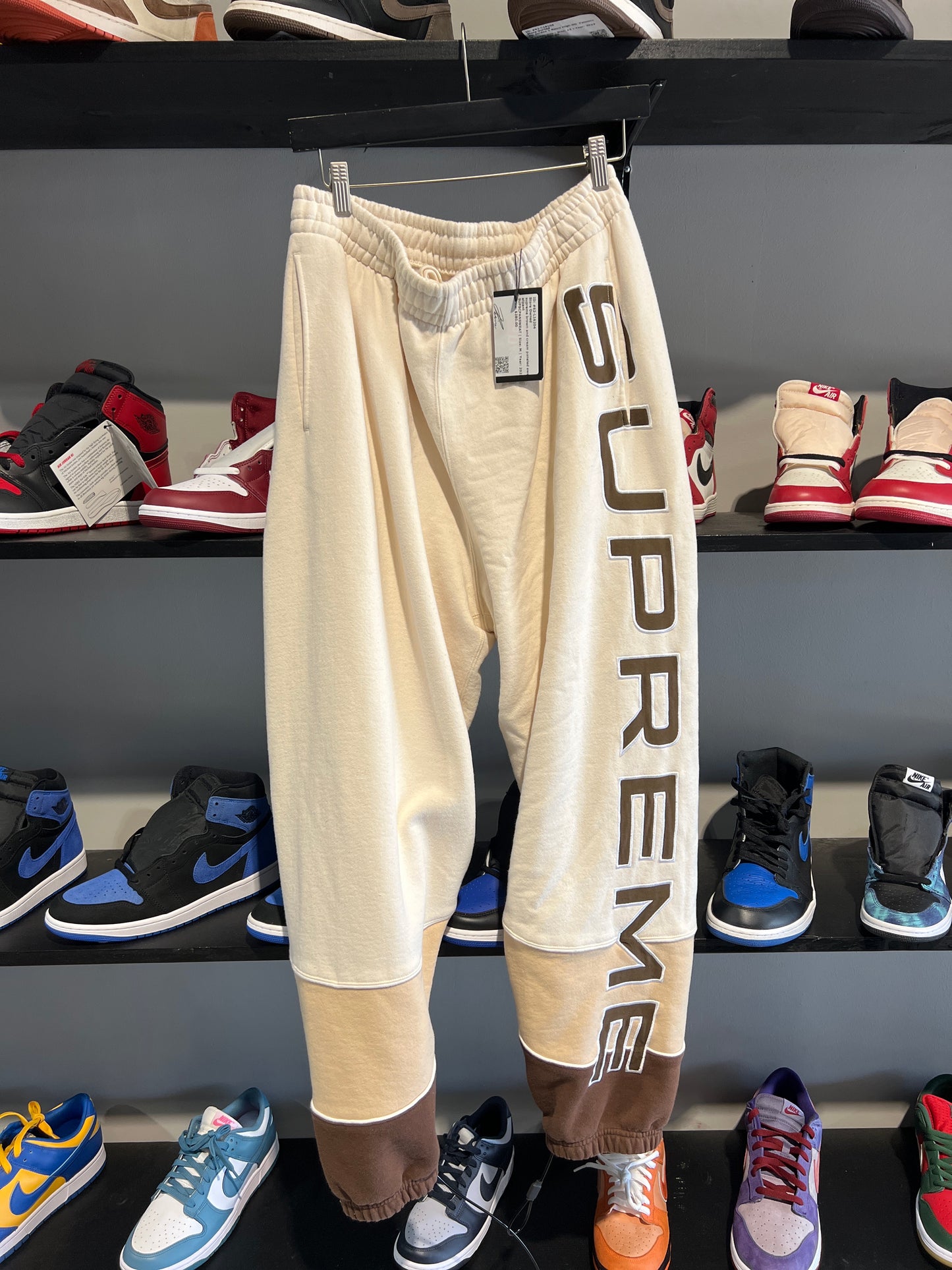 supreme brown and cream paneled sweatpant