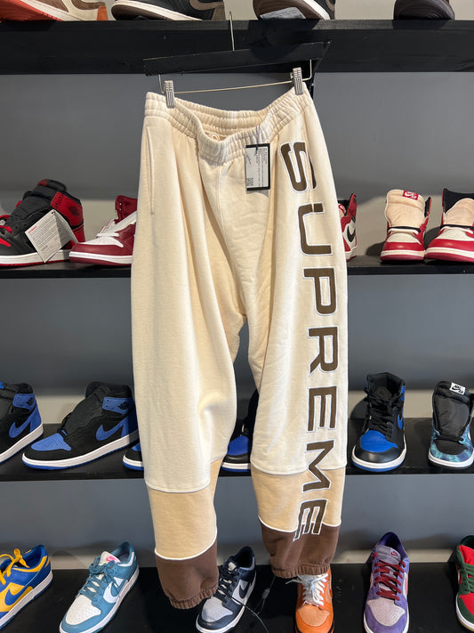 supreme brown and cream paneled sweatpant
