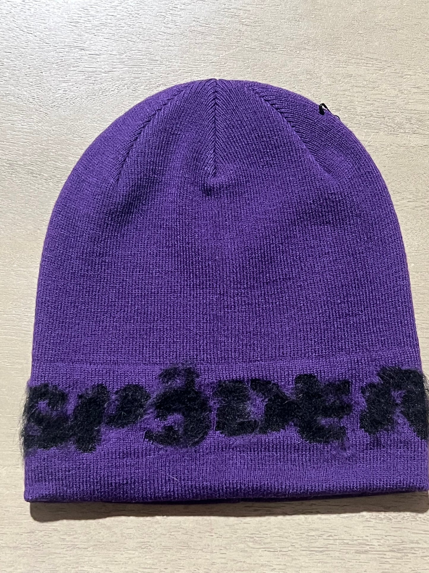 Sp5der purple fuzzy mohair beanie
