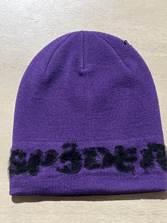 Sp5der purple fuzzy mohair beanie