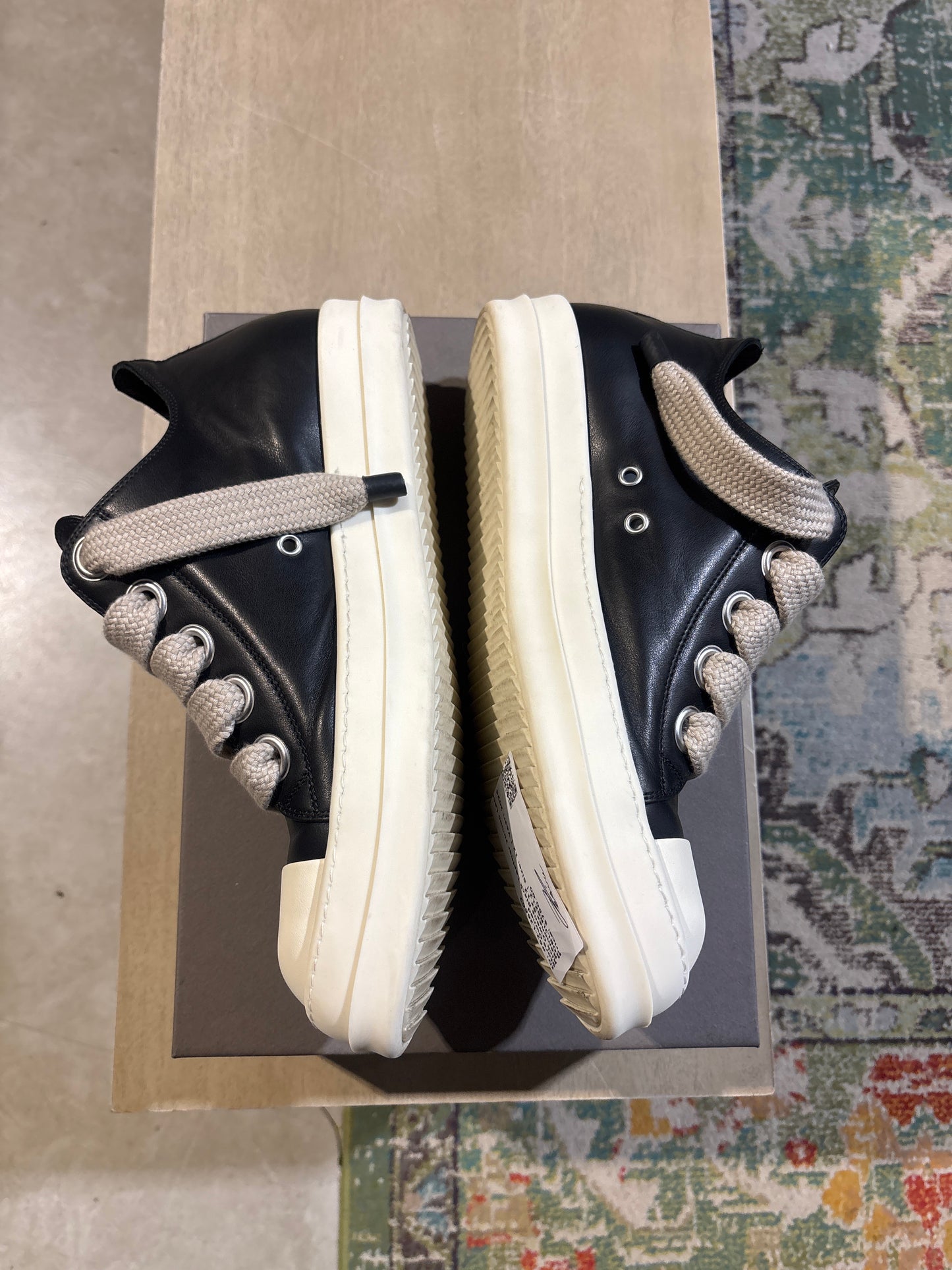 Rick Owens Black Leather Jumbo Lace Ramones Sz 12