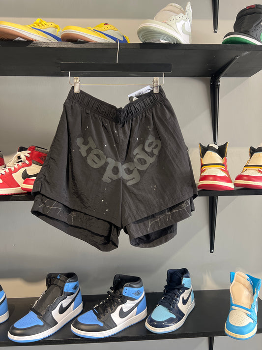 Sp5der og web double layered shorts black