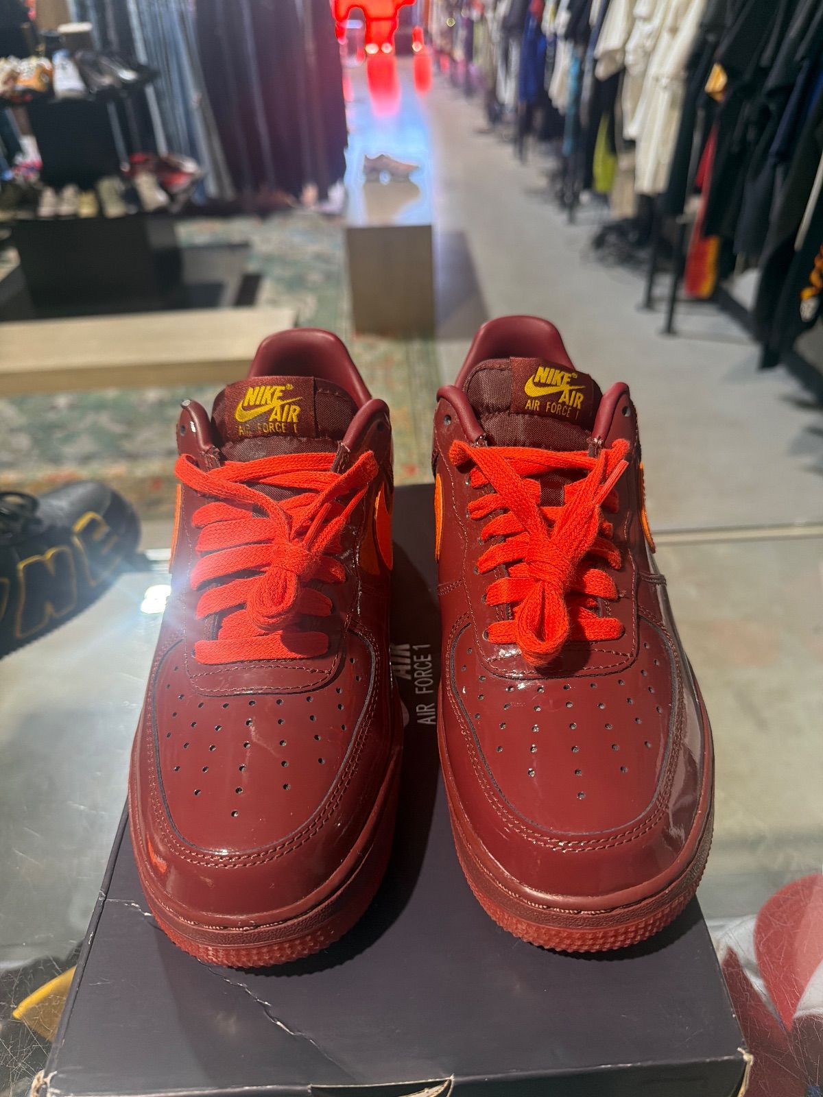 Nike Air Force 1 Low Patent Leather Dark Team Red Safety Orange - Pre-Owned