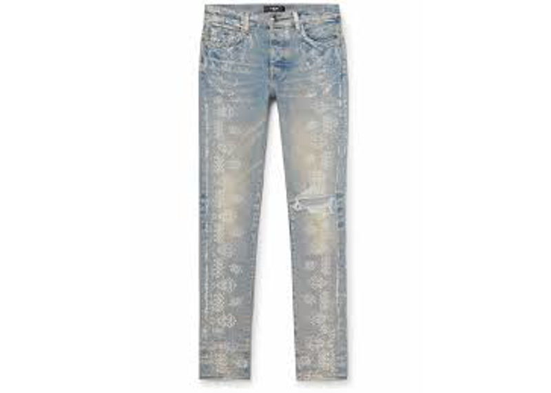 Amiri light blue jean white paisley