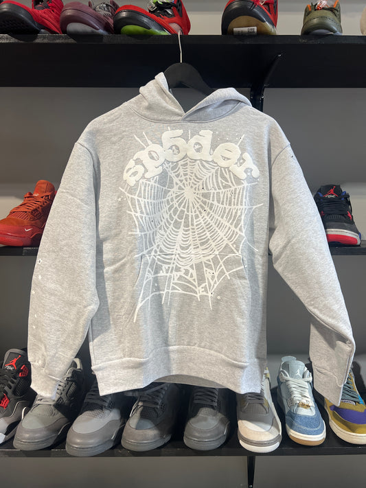 grey and white sp5der go web hoodie