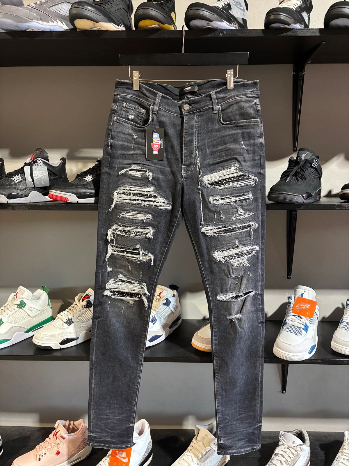 Amiri Black/Black Paisley Patch Jeans - Pre-Owned