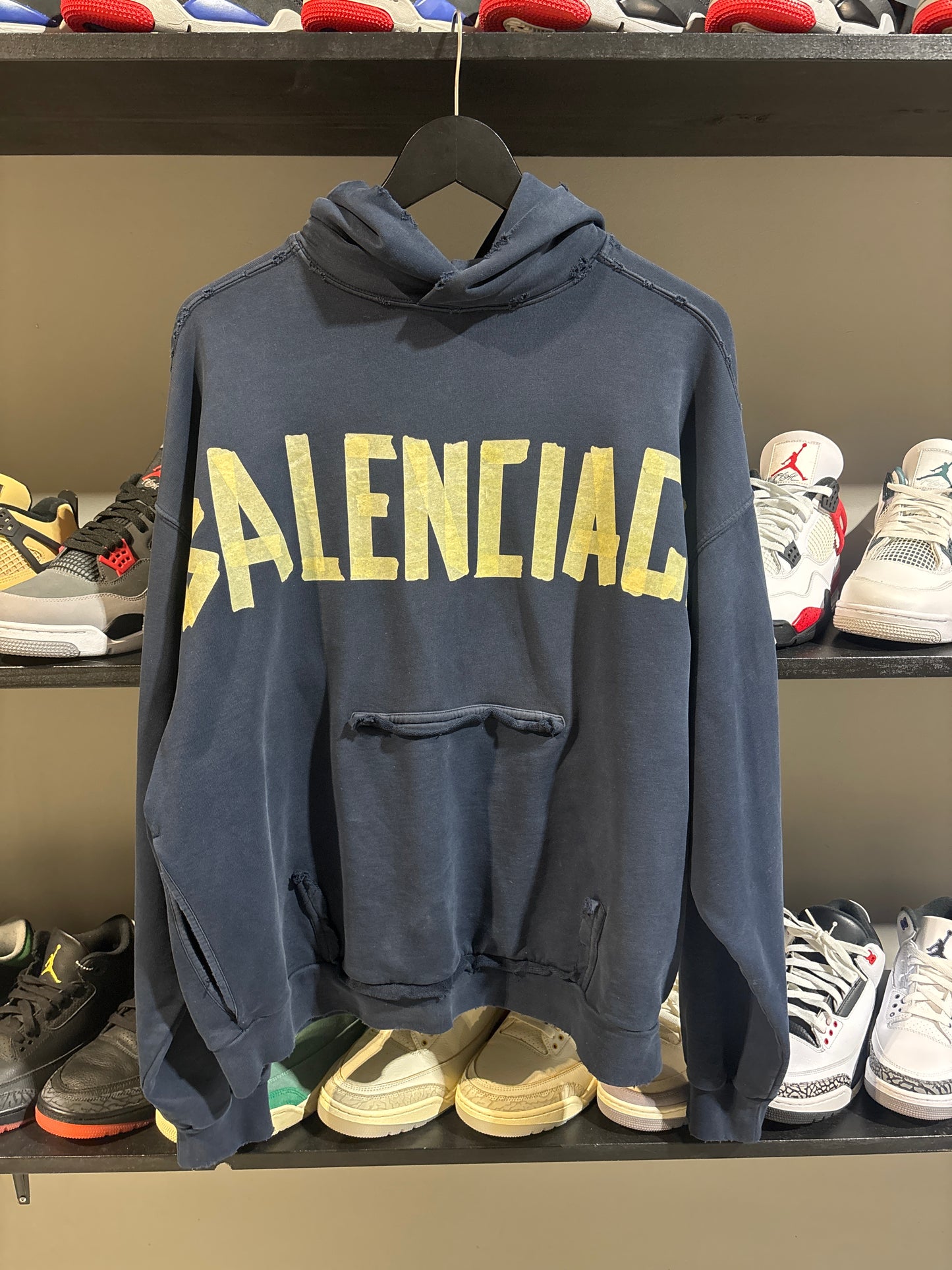 navy blue balenciaga tape hoodie