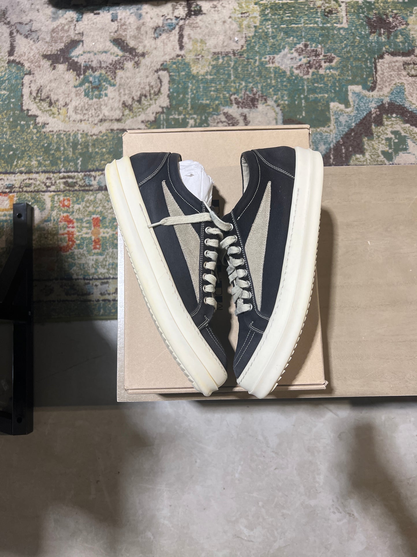 Rick Owens Black White Vintage Sneaker Used Sz 12.5