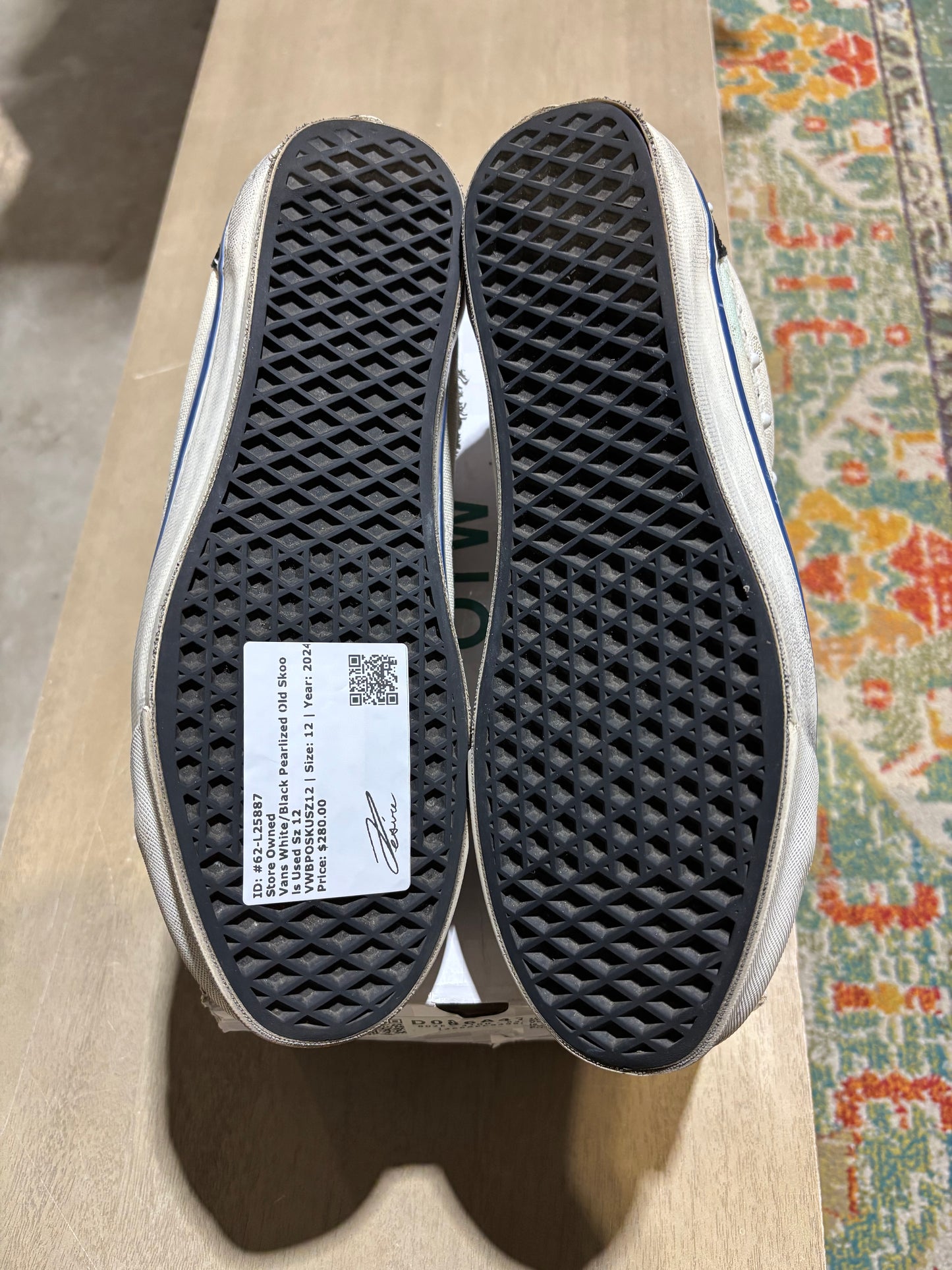 Vans White/Black Pearlized Old Skools Used Sz 12