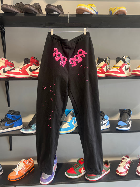 555 sp5der black and pink sweatpants