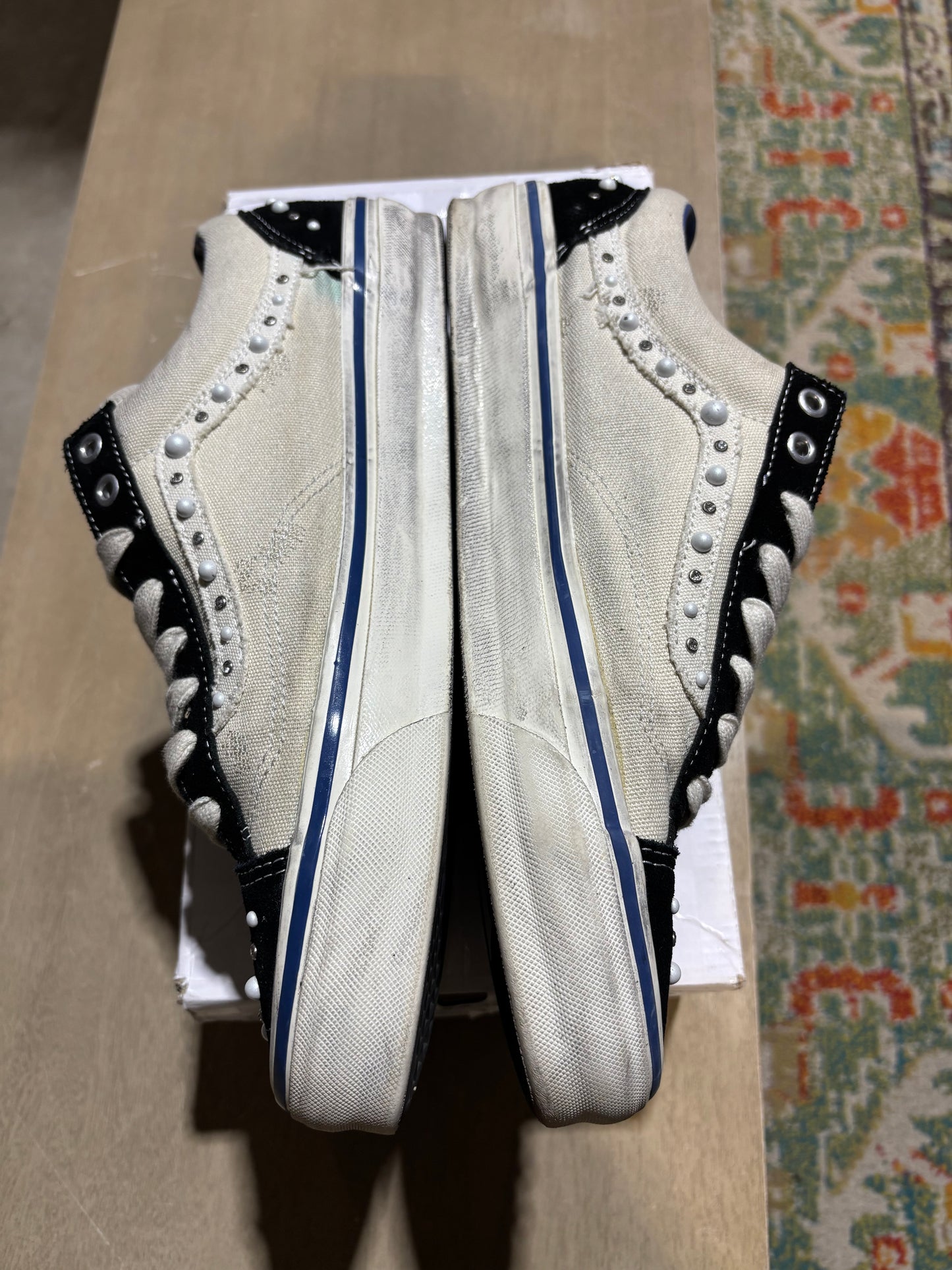 Vans White/Black Pearlized Old Skools Used Sz 12