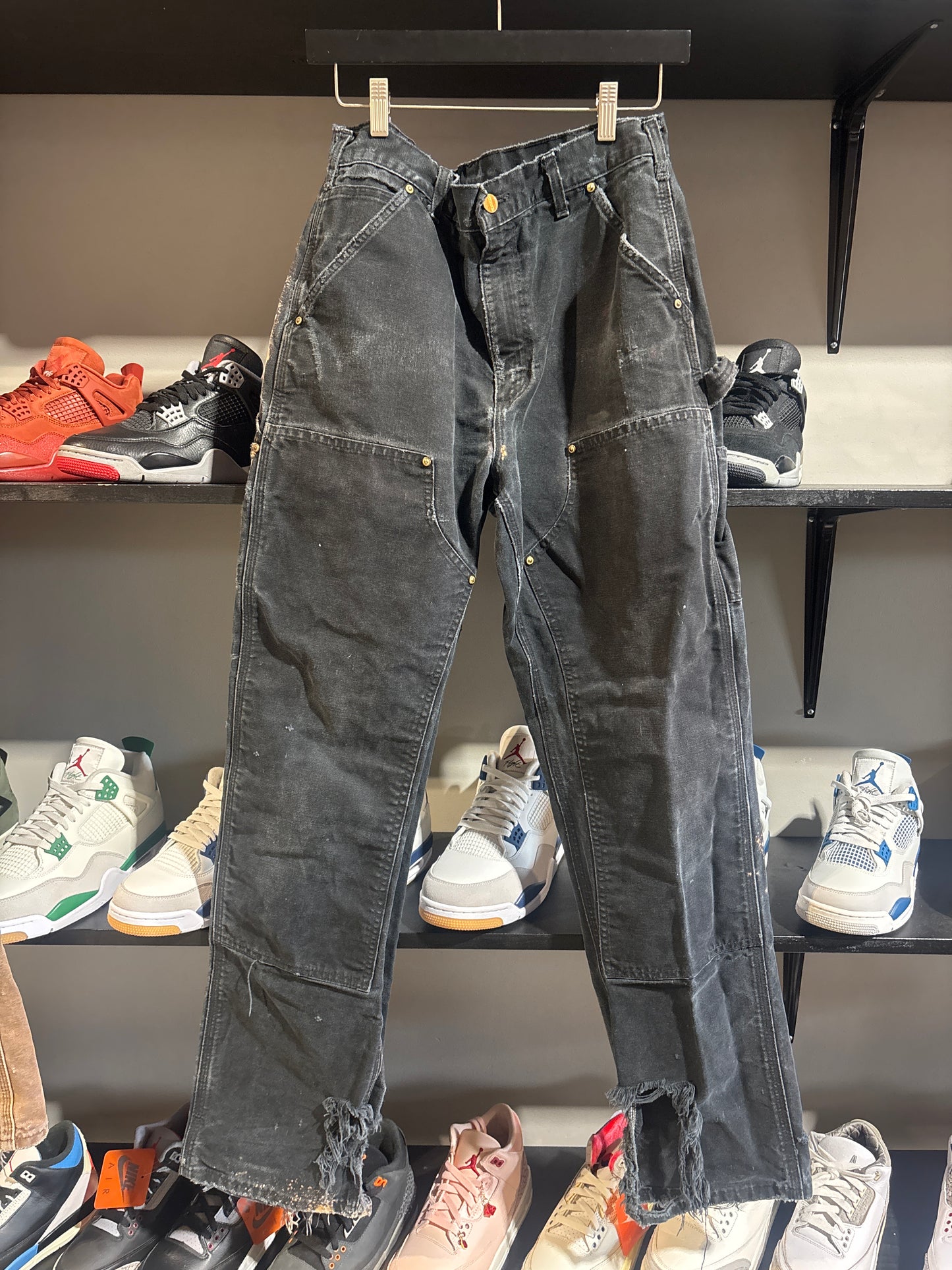 Vintage Black Carhartt Bleach Double Knees Sz28