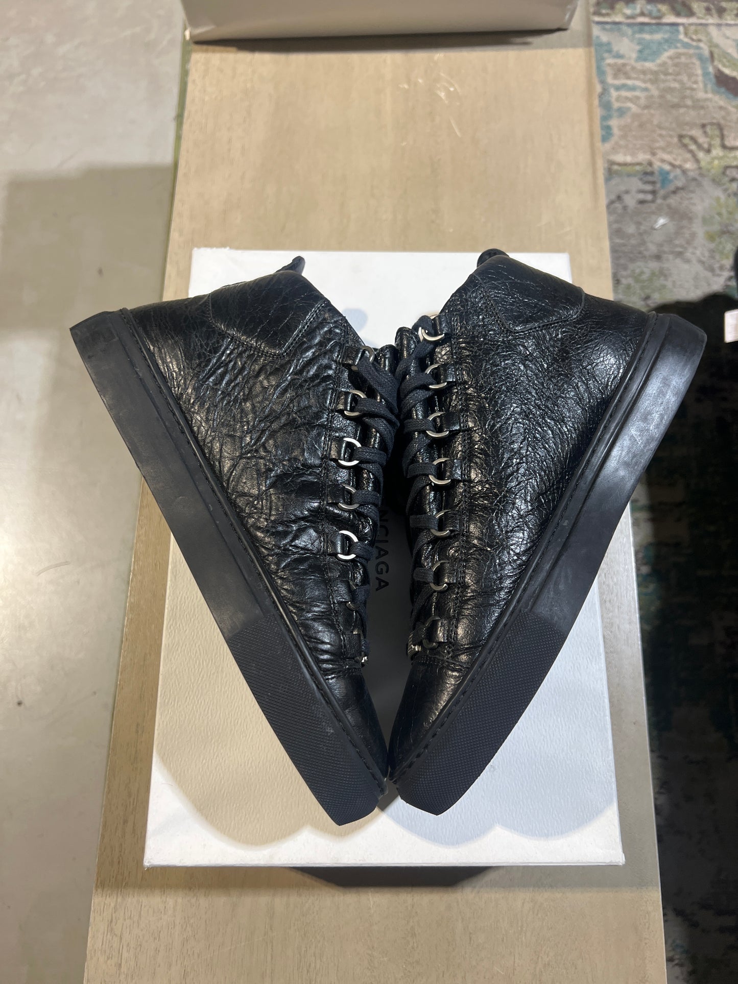BALENCIAGA ARENAS BLACK ON BLACK LEATHER