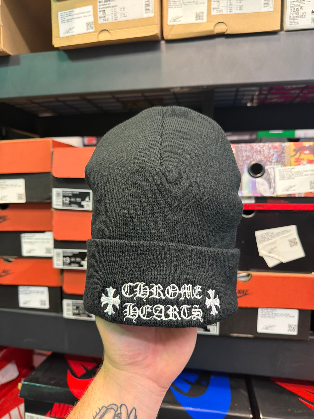 Chrome Hearts Black/White Spellout Beanie