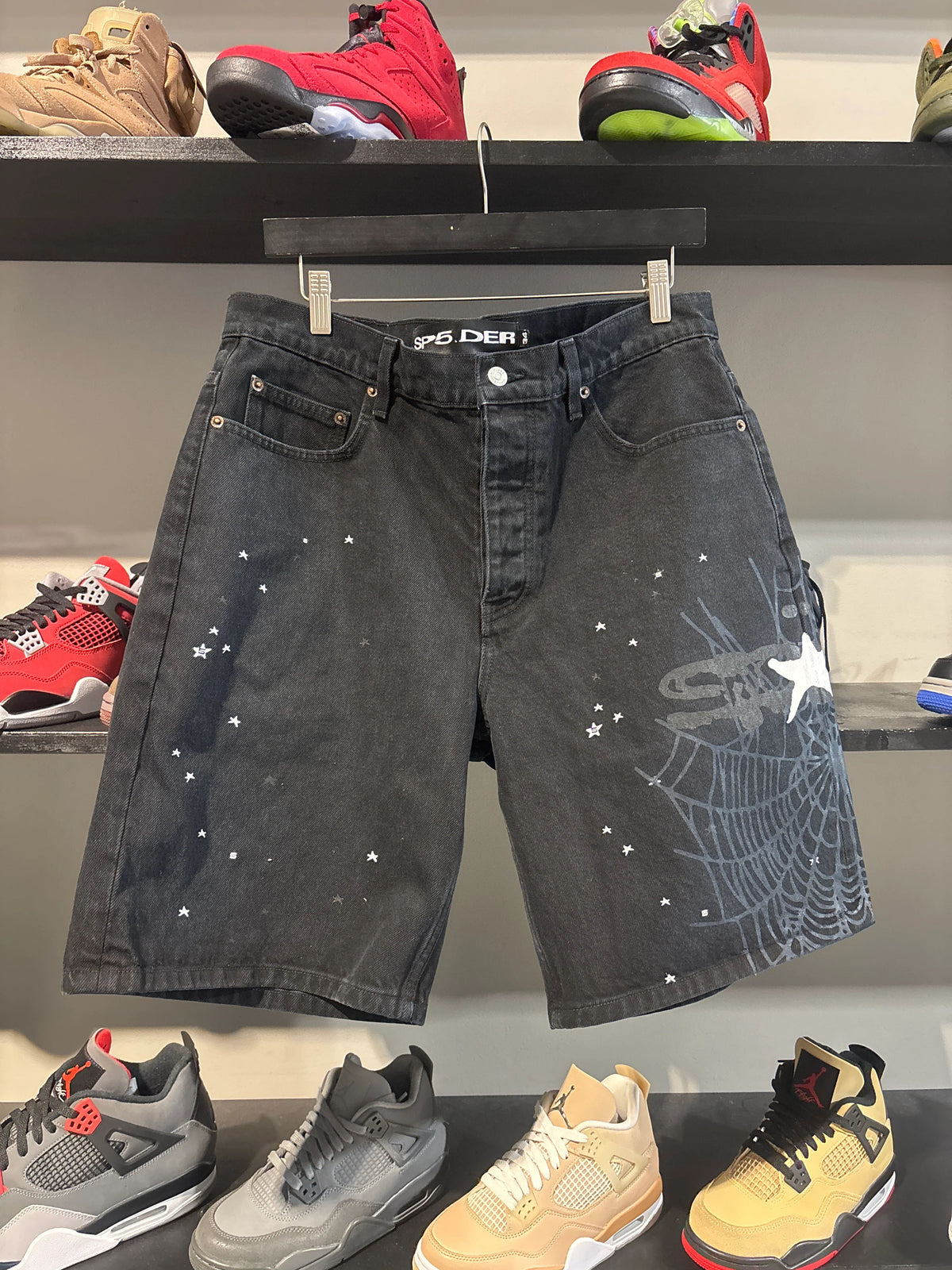 Sp5der Heavy Web Denim Shorts Black