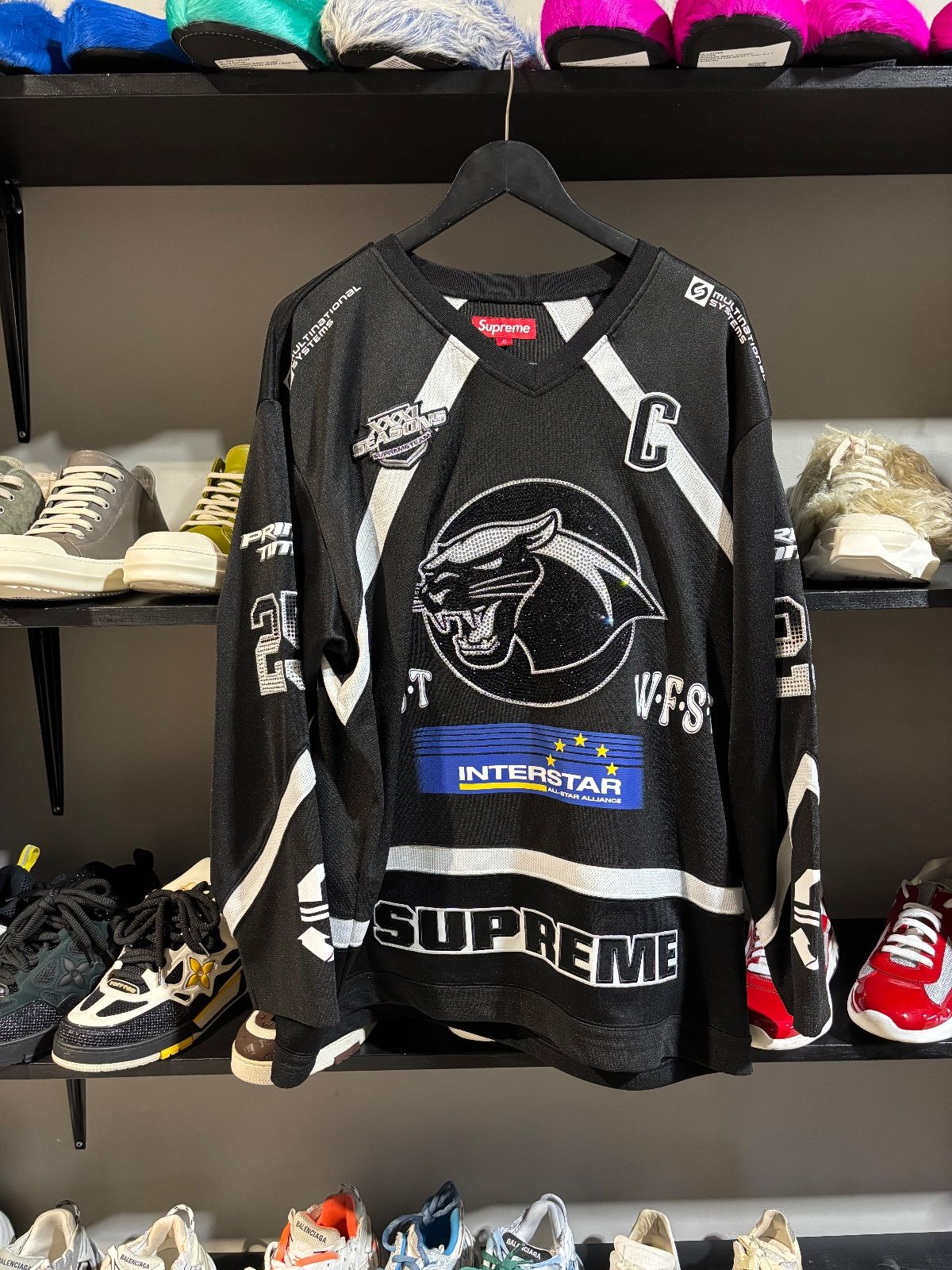 Supreme Black RHinestone Hockey Jersey
