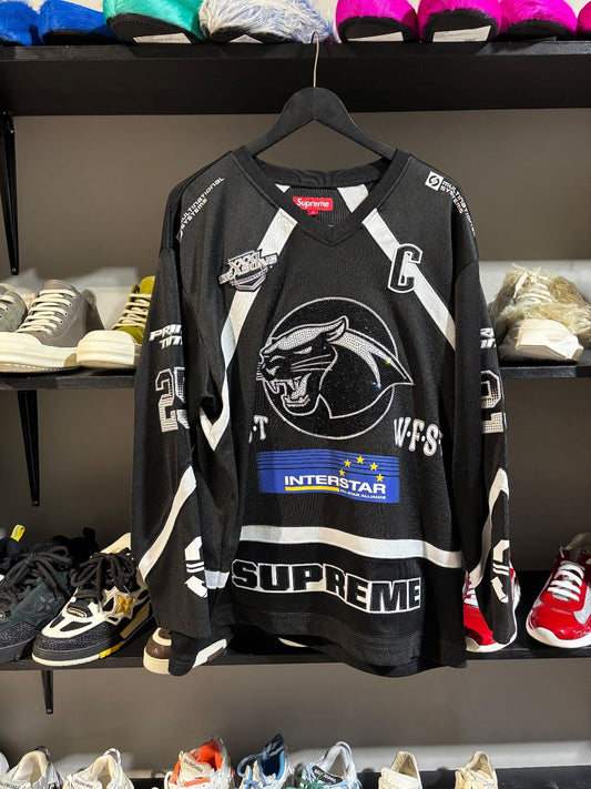 Supreme Black RHinestone Hockey Jersey