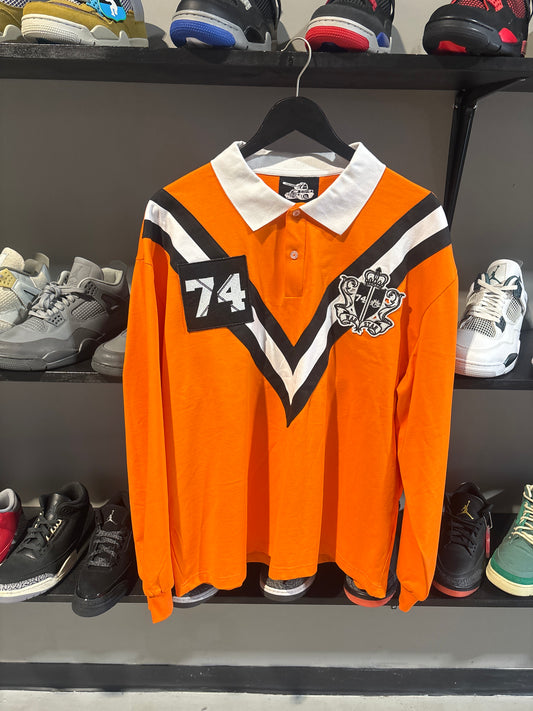 74 is War orange and White Rugby