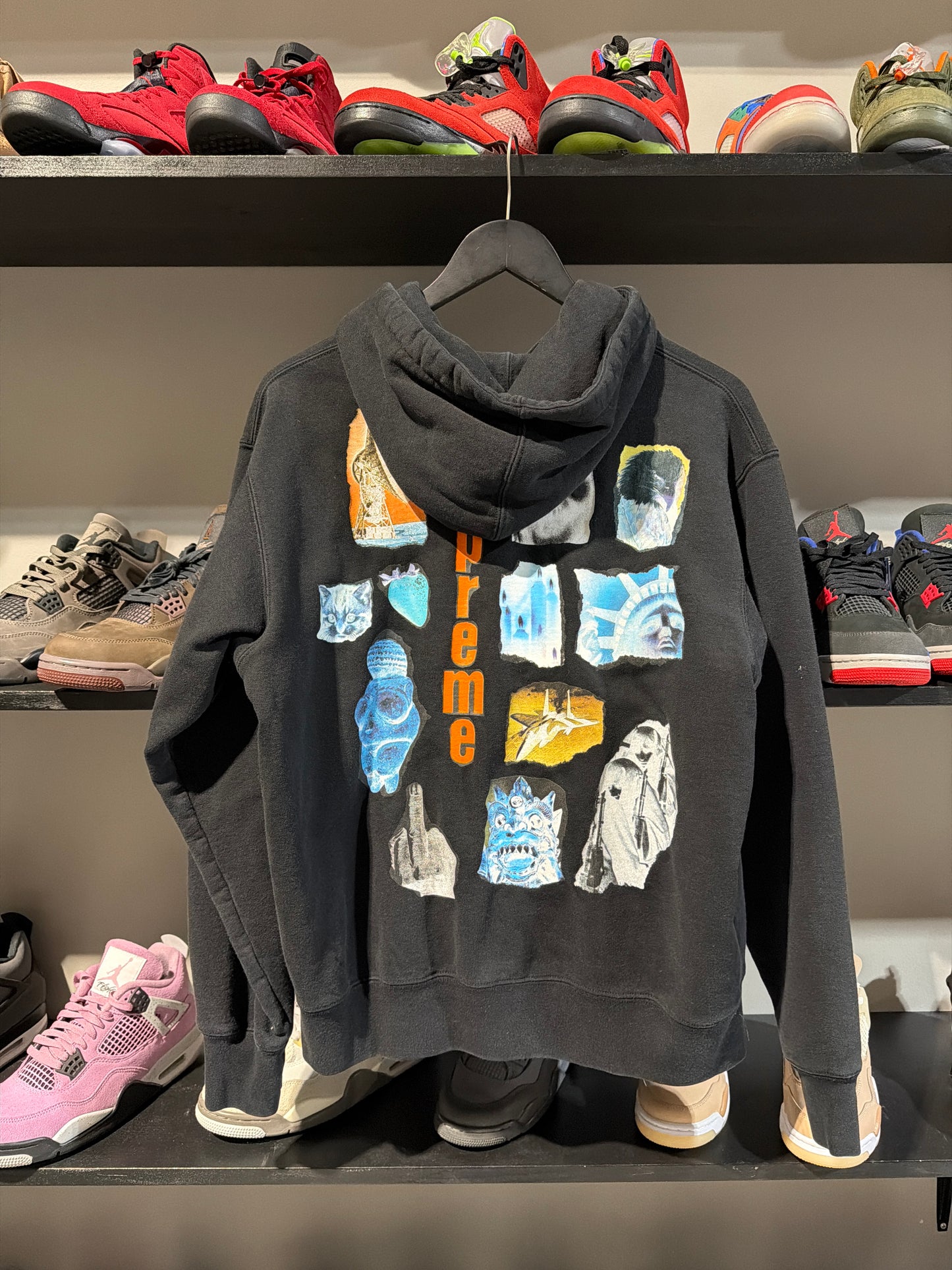 Supreme Orange/Black Pictures Hoodie