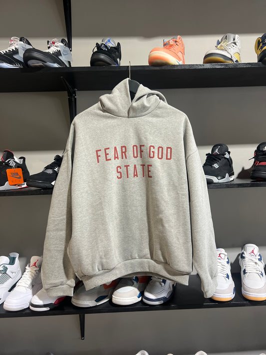 god essentials fear of god state hoodie grey red